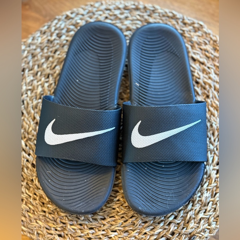 NWOT Nike Black Slide Sandals with White Logo